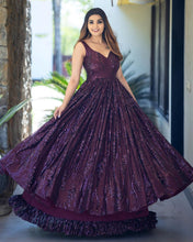 Load image into Gallery viewer, Function Wear Wine Color Georgette Sequence Work Gown
