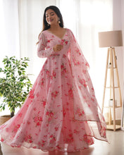 Load image into Gallery viewer, Designer Pink Ready To Wear Printed Anarkali Gown Set For Girls Wear
