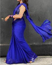Load image into Gallery viewer, Winning Royal Blue Color Wedding Wear Georgette Sequence Work Saree Blouse
