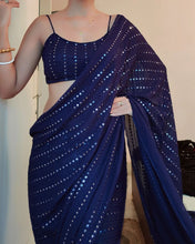 Load image into Gallery viewer, Mind-blowing Function Wear Thred With 9MM Sequence Work Faux Georgette Saree

