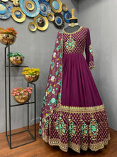 Load image into Gallery viewer, Staggering  Awesome  Georgette With Digital Print Gown  With Satin  Lace   For Women
