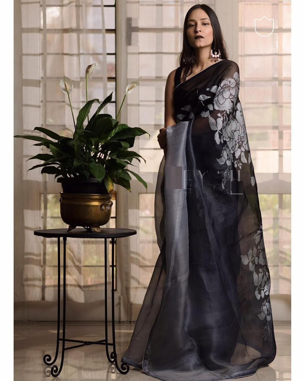 Black Organza Silk with Rich Digital Printed Saree