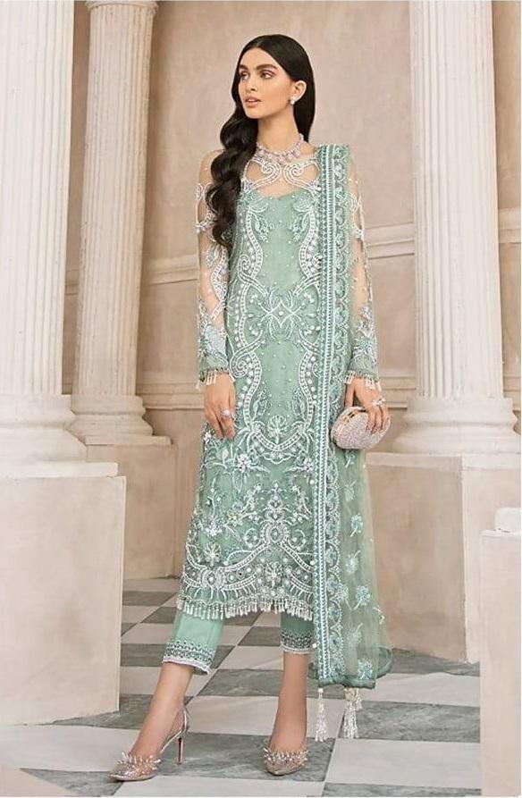 Breathtaking Light Green Color Function Wear Heavy Net Sequence Designer Embroidered Work Salwar Suit For Women
