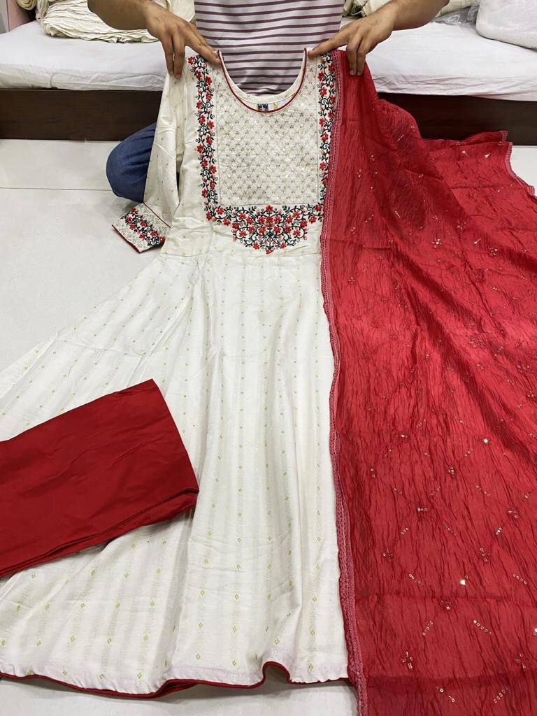 Cotton Embroidered Full Stitched suit with Pant and Dupatta
