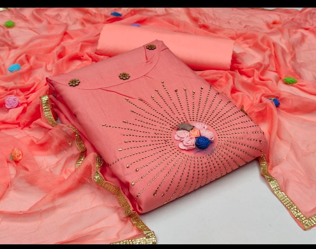 Graceful Pink Color Embroidered Work Cotton Salwar Suit For Festive Wear