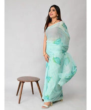 Load image into Gallery viewer, Sea Green Organza Silk Digital Print Saree Blouse For Women
