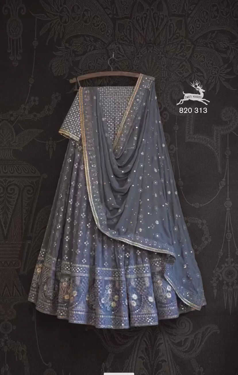 Grey Colour Embroidered Attractive Party Wear Silk Lehenga Choli For Women Party Wear