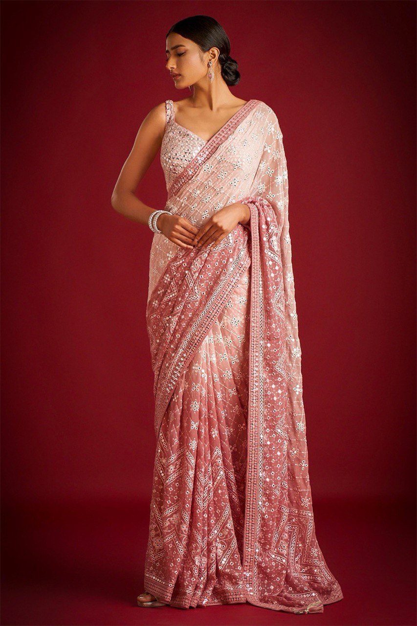 Wedding Wear Pure Georgette Heavy Embroidered Saree