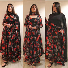 Load image into Gallery viewer, Appealing  Black   Full Stitch  Georgette  Printed Work Salwar Suit For Women
