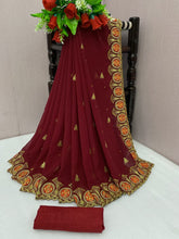 Load image into Gallery viewer, Wedding Wear Designer Heavy Georgette Saree With Embroidery With Hevy Ston Work
