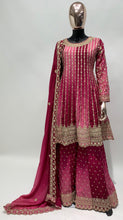 Load image into Gallery viewer, Amazing Dual Color Silk Base Full Stitched Sharara Suit
