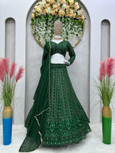 Load image into Gallery viewer, GREEN EMBROIDERED DESIGNER LEHENGA CHOLI WEDDING WEAR
