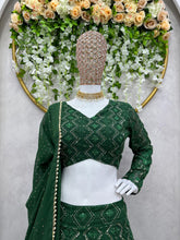 Load image into Gallery viewer, GREEN EMBROIDERED DESIGNER LEHENGA CHOLI WEDDING WEAR
