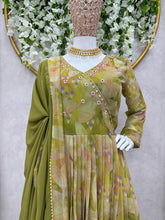 Load image into Gallery viewer, Mehndi Green Pure Georgette Handwork Readymade Suit Set For Any Girls Women
