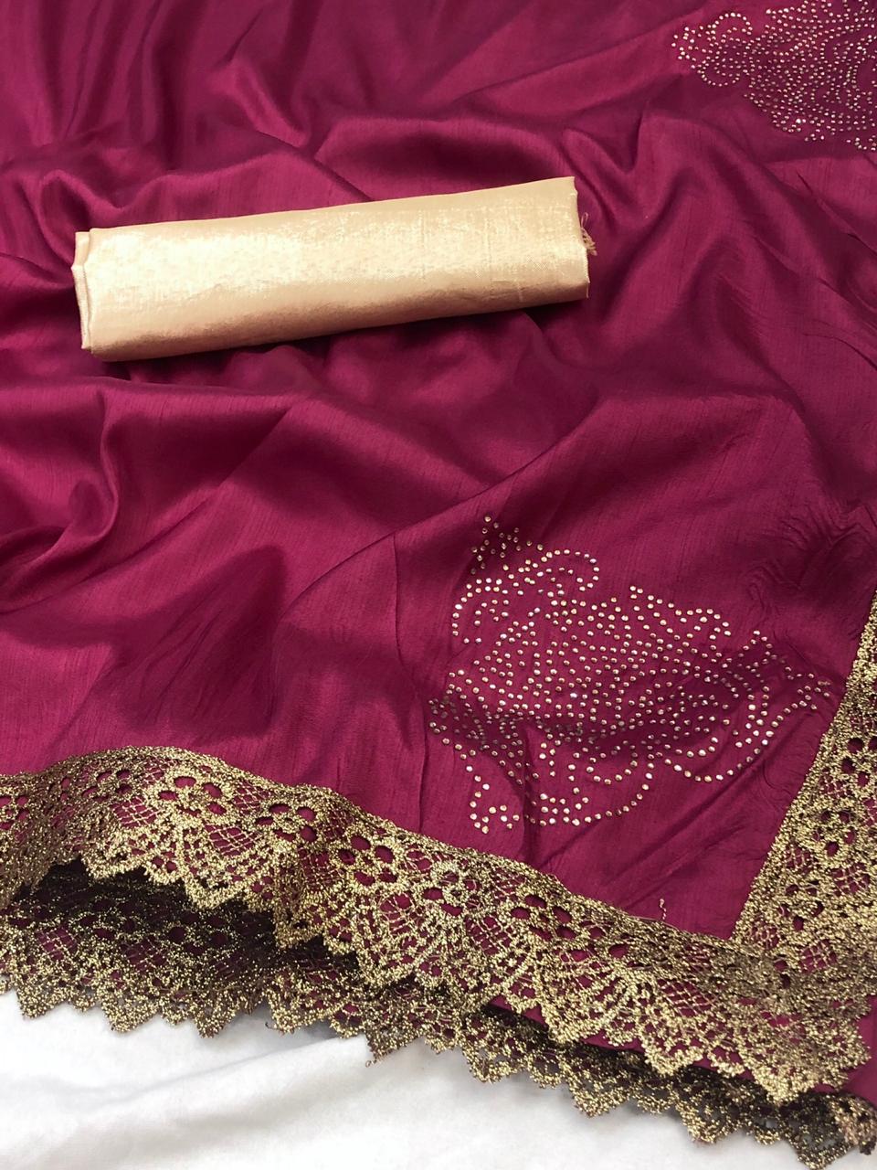 Irresistible Maroon Color Wedding Wear Copper Chifly Silk Embroidered Work Fixed Diamond Butta Pallu Saree Blouse