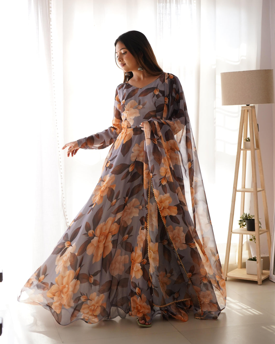 Glorious Tubby Silk Printed Full Stitched Anarkali Gown