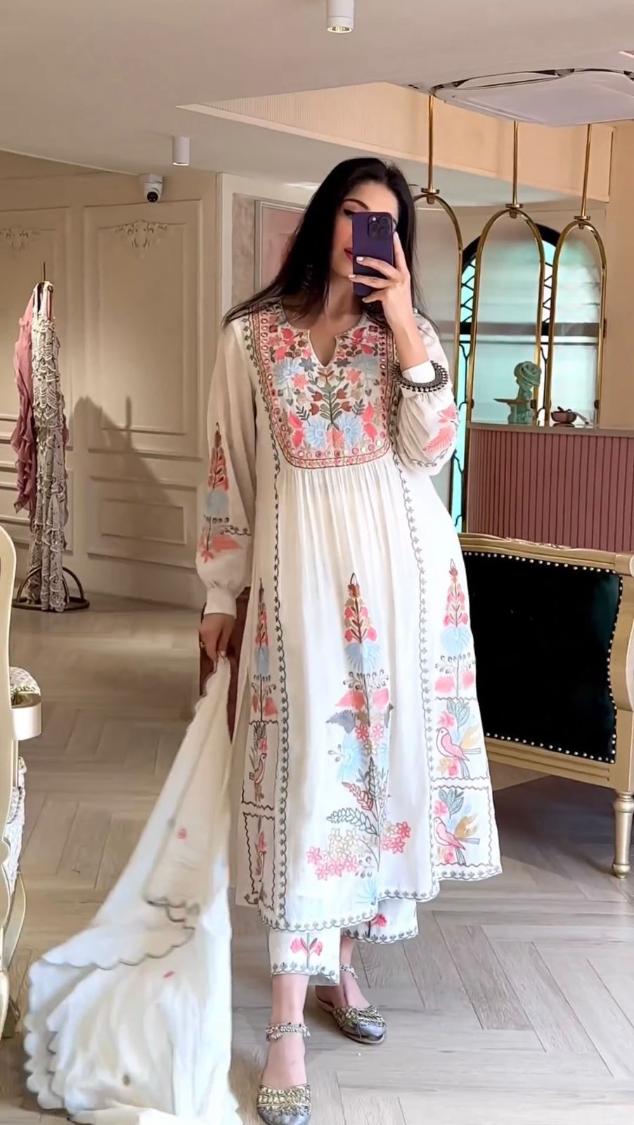 Party Wear Georgette Ready To Wear Real Mirror Work Salwar Suit Set