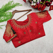Load image into Gallery viewer, Festive Wear Red Color Silk Designer Zari Thread Work Full Stitched Blouse
