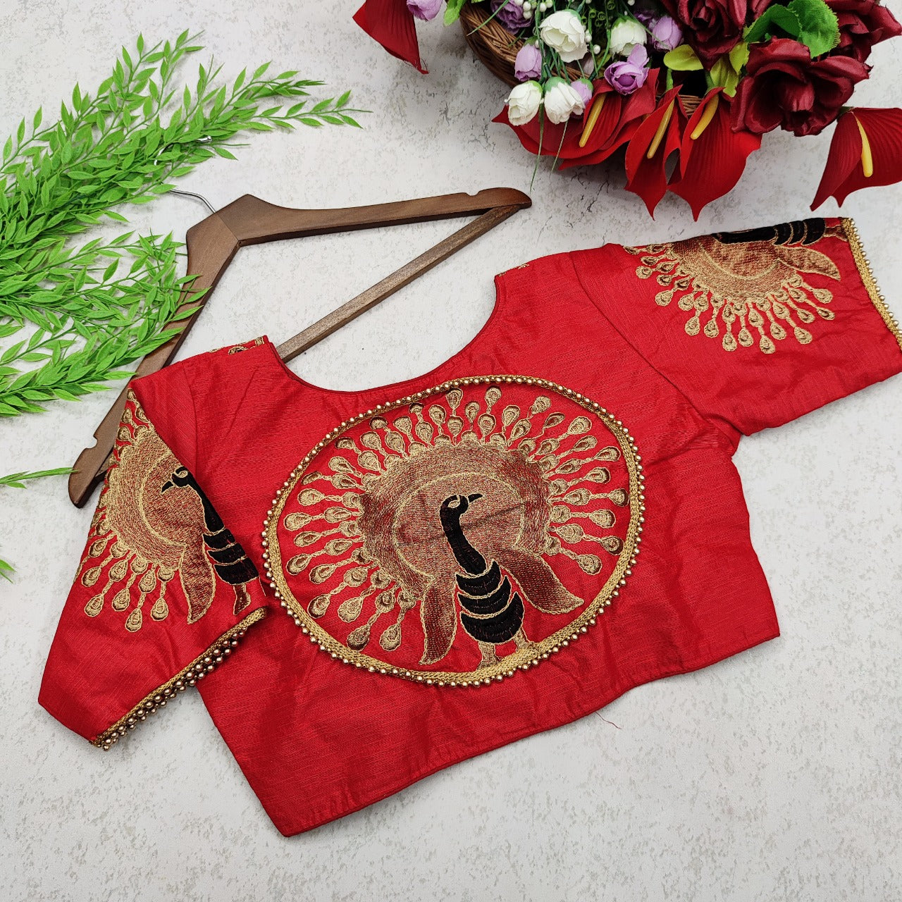 Festive Wear Red Color Silk Designer Zari Thread Work Full Stitched Blouse