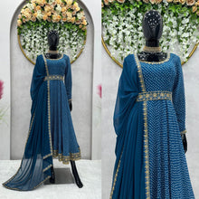 Load image into Gallery viewer, Gilrs Wear Georgette Digital Printed Thred Work Beautiful Stiched Gown With Duppta

