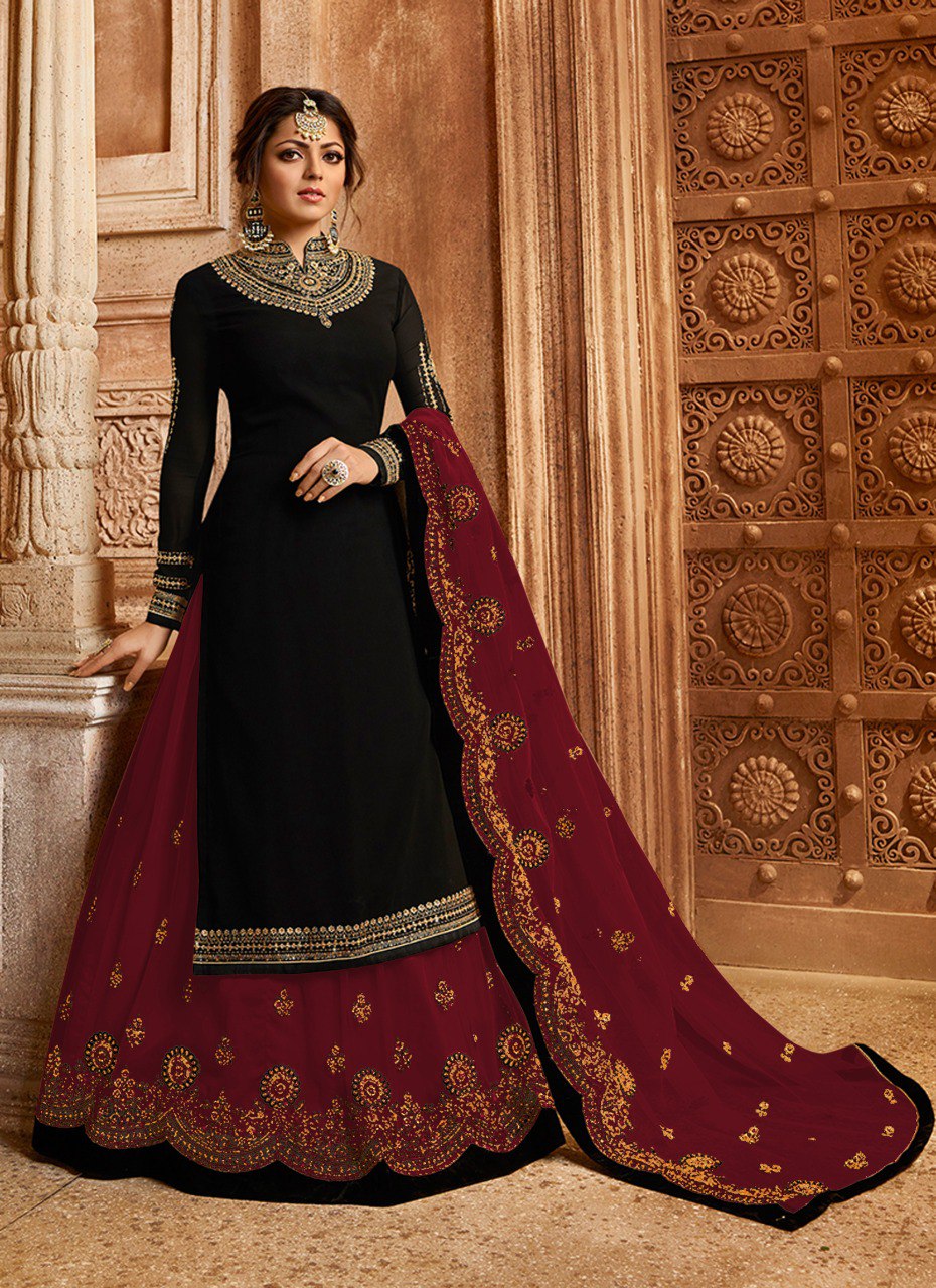 Beautiful Georgette Embroidery Work Semi Stiched Salwar Plazo Suit With Beautiful Duppata