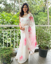 Load image into Gallery viewer, White Organza Silk Digital Print Saree Blouse
