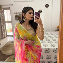 Load image into Gallery viewer, Pleasant Colorful Soft Organza Silk Digital Print Saree Blouse For Girls Wear
