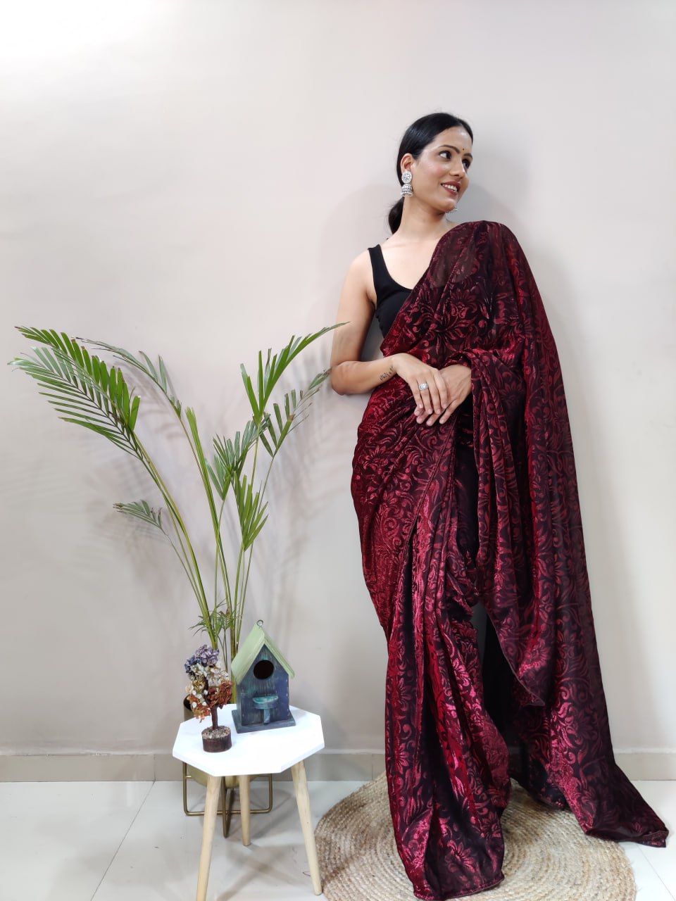 Saree : Maroon sequence work and black half half glamorous ...