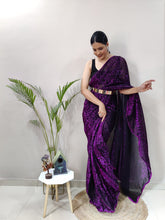Load image into Gallery viewer, Function Wear Purple Color Heavy Knitting Fabric Saree Blouse
