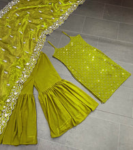 Load image into Gallery viewer, Latest Mehendi Colour 9MM Sequence Embroidary Work Sharara Plazo Suit
