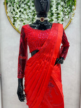 Load image into Gallery viewer, Red Color Satin Silk Embroidered Designer Saree
