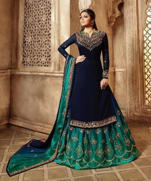 Demaniding Navy Blue Color Georgette Wedding Wear Diamond Work Salwar Suit