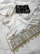 Load image into Gallery viewer, Wonderful White Color Smooth Satin Silk Handwork Designer Saree
