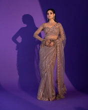 Load image into Gallery viewer, Rust Color Soft Mono Net Embroidered Sequence Work Saree
