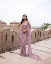 Load image into Gallery viewer, Onion Color Soft Net Sequence Work Saree With Work Blouse
