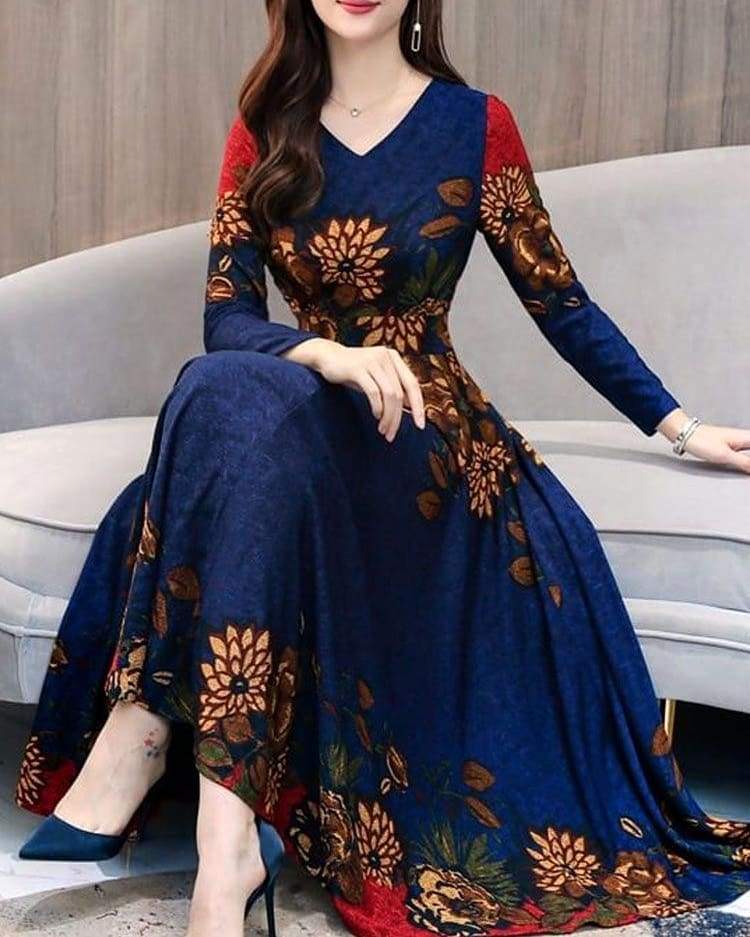 Buy Royal Blue Embroidered Gown With Net Dupatta For Women Online