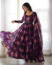 Load image into Gallery viewer, Function Wear Wine Color Printed Fully Stitched Anarkali Designer Gown
